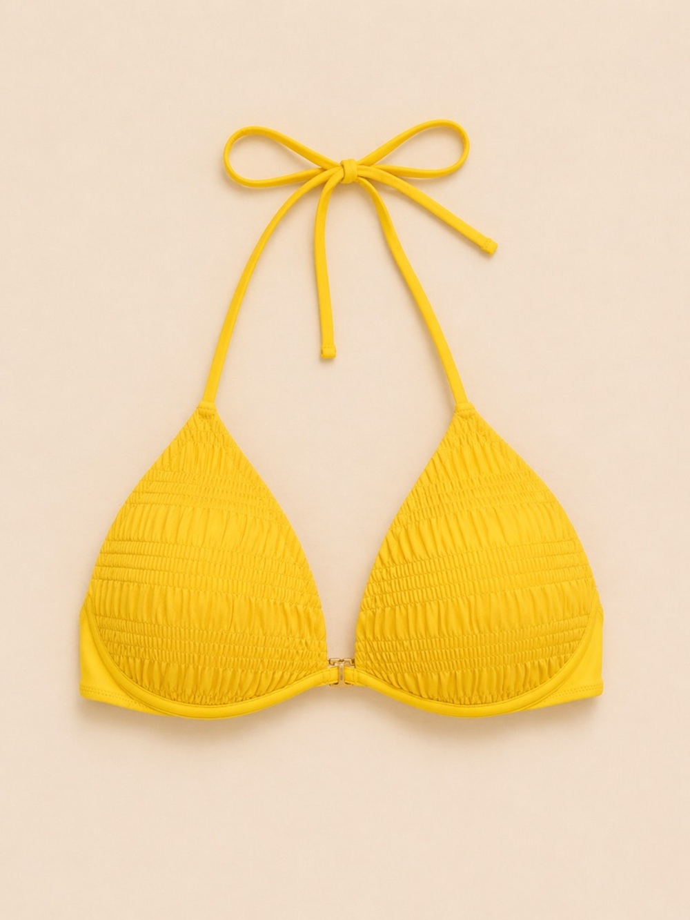 Shade & Shore Yellow Triangle Bikini Top 34C Halter Tie Front Clasp